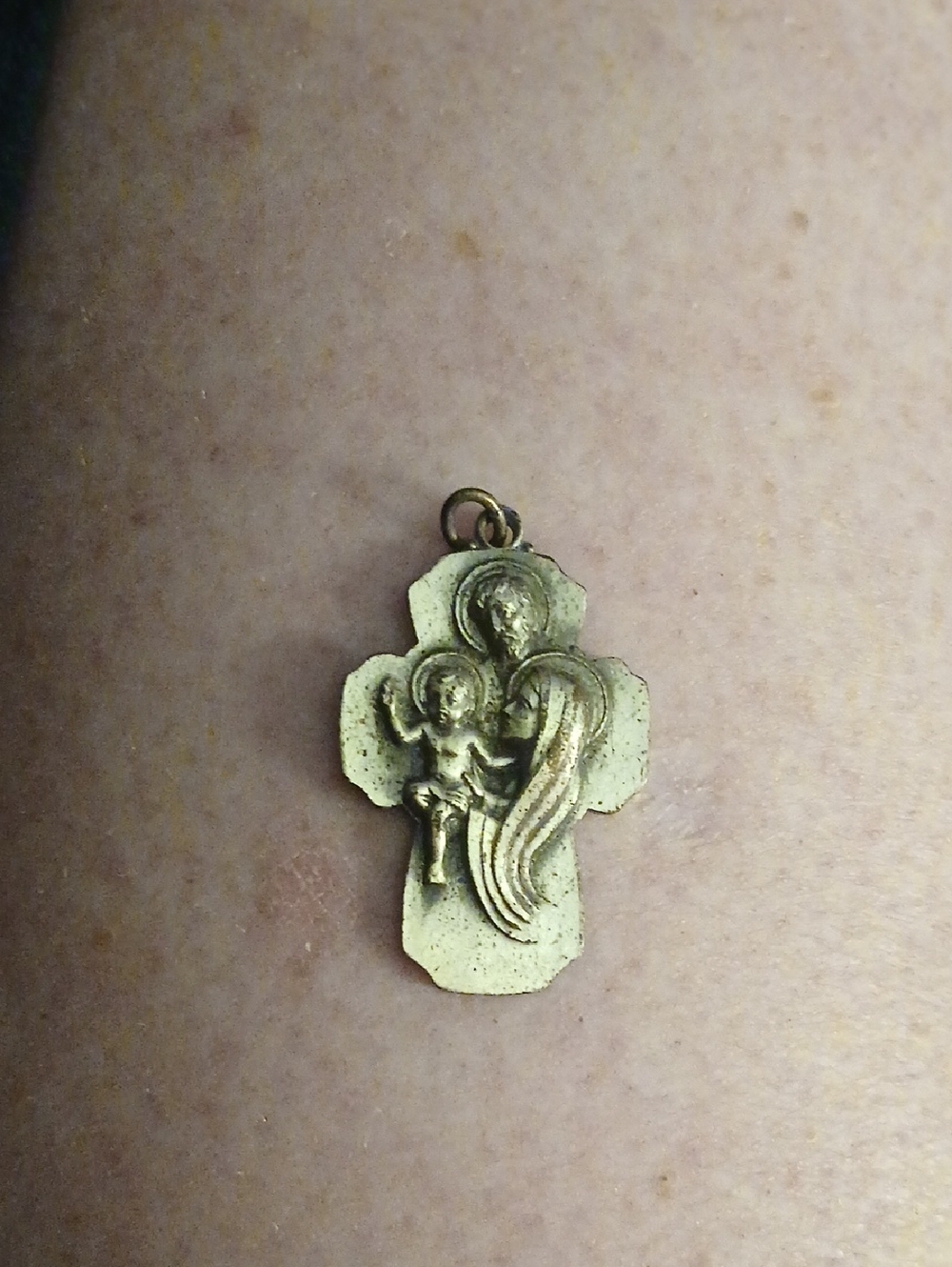Gold-Tone Virgin Mary and Child Cross Pendant Necklace